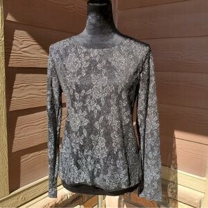 White Stag Shimmery Sparkle Holiday Blouse Women's Size Medium Silver Combo EUC